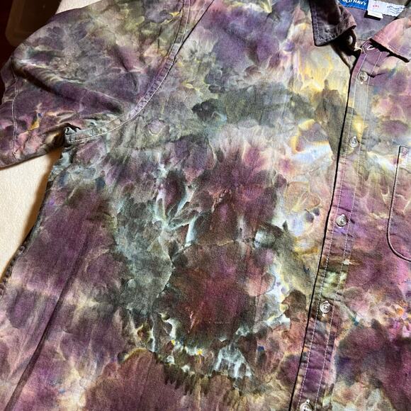 Men’s 2XL Regular Fit Short Sleeve Button Down Shirt Tie Dye Old Navy Festival - Picture 3 of 12